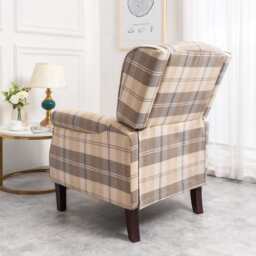 Ascot Wingback Fabric Recliner Chair In Brown Tartan - thumbnail 5