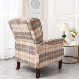 Ascot Wingback Fabric Recliner Chair In Brown Tartan - thumbnail 6