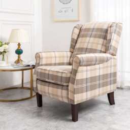 Ascot Wingback Fabric Recliner Chair In Brown Tartan - thumbnail 2