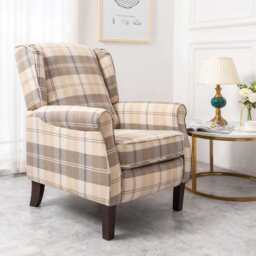 Ascot Wingback Fabric Recliner Chair In Brown Tartan - thumbnail 8