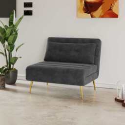 Jola Velvet Foldable Single Sofa Bed with Pillow, Grey - thumbnail 1