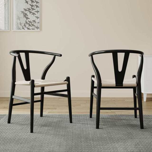 Set Of 2 Boho Beech Wood Dining Chairs, Black - image 1