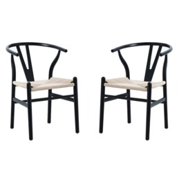 Set Of 2 Boho Beech Wood Dining Chairs, Black - thumbnail 3