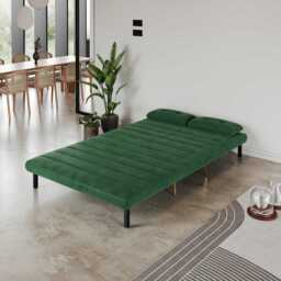Jola Velvet Foldable 2 Seater Sofa Bed with Pillows, Green - thumbnail 3