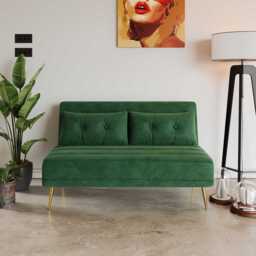 Jola Velvet Foldable 2 Seater Sofa Bed with Pillows, Green - thumbnail 2