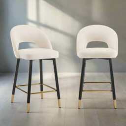 Set Of 2 Amore Velvet Upholstery Bar Stool With Gold Ornament, Beige - thumbnail 1
