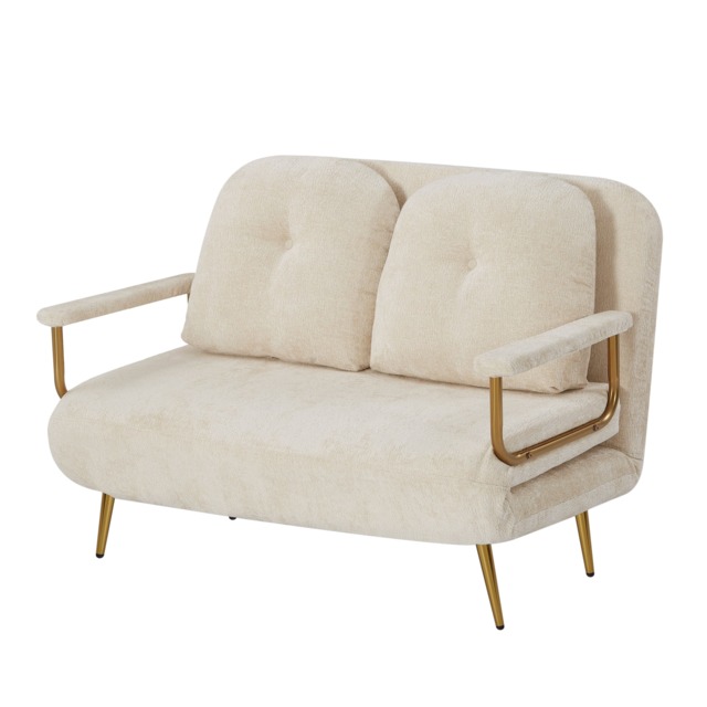Bola Boucle Foldable 2 Seater Sofa Bed With Pillows, Beige