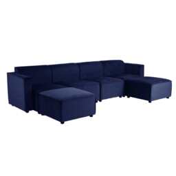 Tessa Modular 4 Seater Sofa with 2 Ottomans, Velvet Dark Blue - thumbnail 5