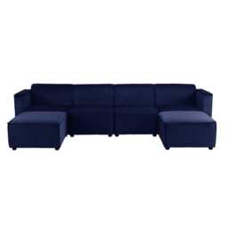 Tessa Modular 4 Seater Sofa with 2 Ottomans, Velvet Dark Blue - thumbnail 4