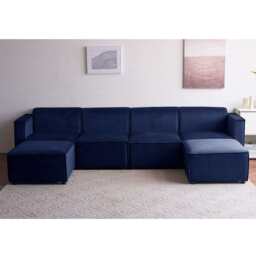 Tessa Modular 4 Seater Sofa with 2 Ottomans, Velvet Dark Blue - thumbnail 2