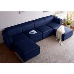 Tessa Modular 4 Seater Sofa with 2 Ottomans, Velvet Dark Blue