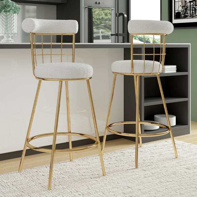 Set Of 2 Etta Boucle Bar Stools With Wire Backrest And Golden Leg - image 1