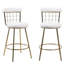 Set Of 2 Etta Boucle Bar Stools With Wire Backrest And Golden Leg - thumbnail 4
