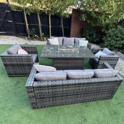 Vancouver 8 Seater Rattan Garden Furniture Sofa Fire Pit, With Rain Cover - thumbnail 4