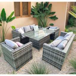 Vancouver 8 Seater Rattan Garden Furniture Sofa Fire Pit, With Rain Cover - thumbnail 6