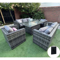 Vancouver 8 Seater Rattan Garden Furniture Sofa Fire Pit, With Rain Cover - thumbnail 1