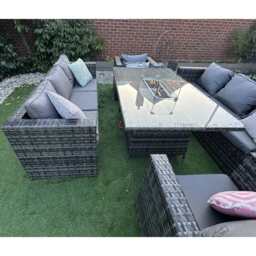 Vancouver 8 Seater Rattan Garden Furniture Sofa Fire Pit, With Rain Cover - thumbnail 9