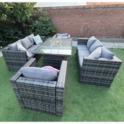 Vancouver 8 Seater Rattan Garden Furniture Sofa Fire Pit, With Rain Cover - thumbnail 8