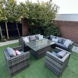 Vancouver 8 Seater Rattan Garden Furniture Sofa Fire Pit, With Rain Cover - thumbnail 5