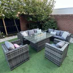 Vancouver 8 Seater Rattan Garden Furniture Sofa Fire Pit, With Rain Cover - thumbnail 7