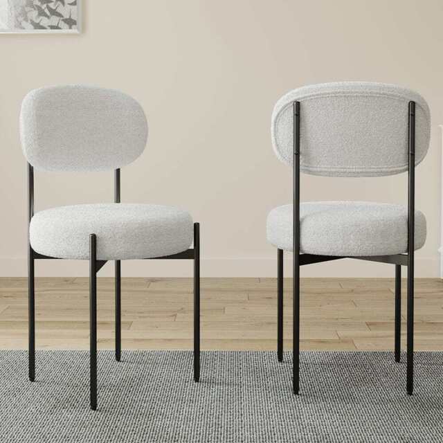 Set Of 2 Essie Round Upholstered Boucle Dining Chair, Beige Boucle - image 1