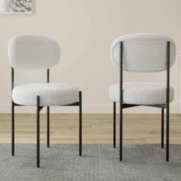 Set Of 2 Essie Round Upholstered Boucle Dining Chair, Beige Boucle - thumbnail 2
