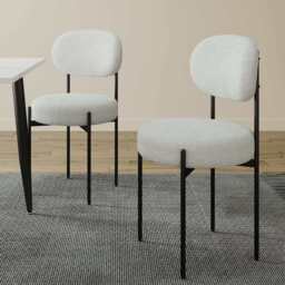 Set Of 2 Essie Round Upholstered Boucle Dining Chair, Beige Boucle - thumbnail 3