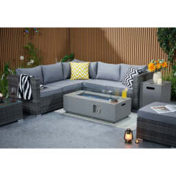 Vancouver Steel Frame 6 Seater Corner Sofa Set with Ice Bucket and Fire Pit Coffee Table, Grey - thumbnail 6