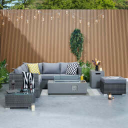 Vancouver Steel Frame 6 Seater Corner Sofa Set with Ice Bucket and Fire Pit Coffee Table, Grey - thumbnail 4