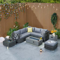 Vancouver Steel Frame 6 Seater Corner Sofa Set with Ice Bucket and Fire Pit Coffee Table, Grey - thumbnail 2