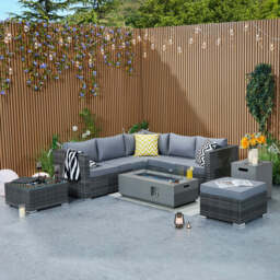 Vancouver Steel Frame 6 Seater Corner Sofa Set with Ice Bucket and Fire Pit Coffee Table, Grey - thumbnail 3