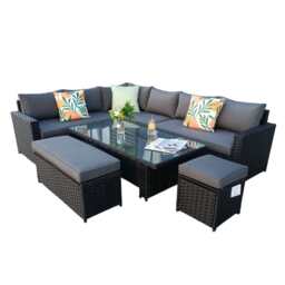 Monaco 9 Seater Rattan Garden Corner Sofa Dining Set with Rising Table, Black / With Rain Cover - thumbnail 5