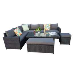 Monaco 9 Seater Rattan Garden Corner Sofa Dining Set with Rising Table, Black / With Rain Cover - thumbnail 9