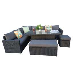 Monaco 9 Seater Rattan Garden Corner Sofa Dining Set with Rising Table, Black / With Rain Cover - thumbnail 4