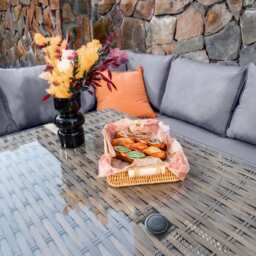 Rosen 9 Seater Rattan Corner Sofa Dining Table With Parasol Hole Set Nature Or Grey, Natural / With Rain Cover - thumbnail 5