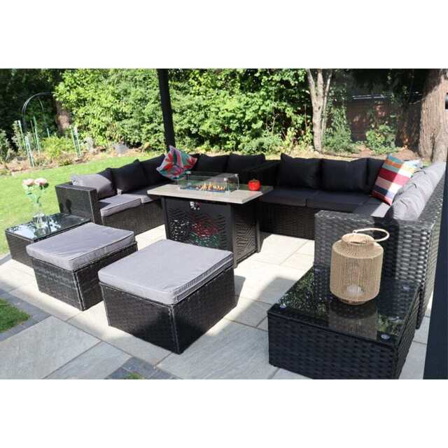 Vancouver 12 Seater Rattan Corner Sofa Patio Set Fire Pit Dining Table Set With Parasol Option, Without Parasol - image 1