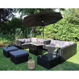 Vancouver 12 Seater Rattan Corner Sofa Patio Set Fire Pit Dining Table Set With Parasol Option, Without Parasol - thumbnail 3