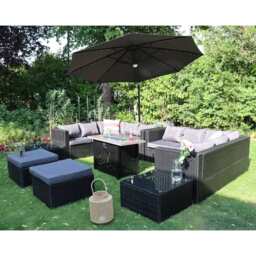 Vancouver 12 Seater Rattan Corner Sofa Patio Set Fire Pit Dining Table Set With Parasol Option, Without Parasol - thumbnail 4