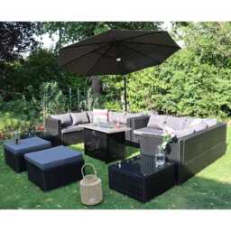 Vancouver 12 Seater Rattan Corner Sofa Patio Set Fire Pit Dining Table Set With Parasol Option, Without Parasol - thumbnail 5