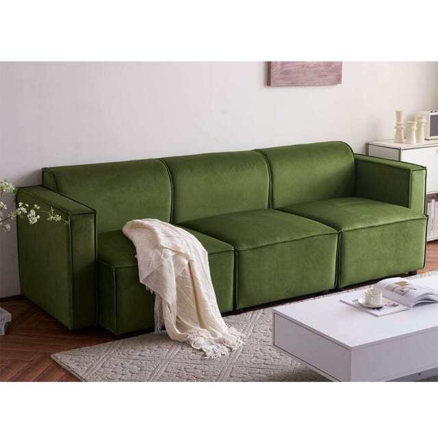 Tessa Modular 3 Seater Sofa, Velvet Moss Green