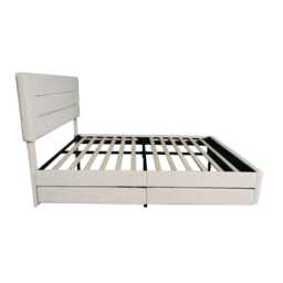 Cibor Wooden Bed Frame with 2 Drawers Single Bed or Double Bed, Double Size Frame / Cream - thumbnail 3