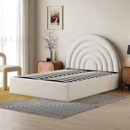 Modern Ottoman Upholstered Lift Up Storage Bed Frame, Double / Beige Boucle - thumbnail 3