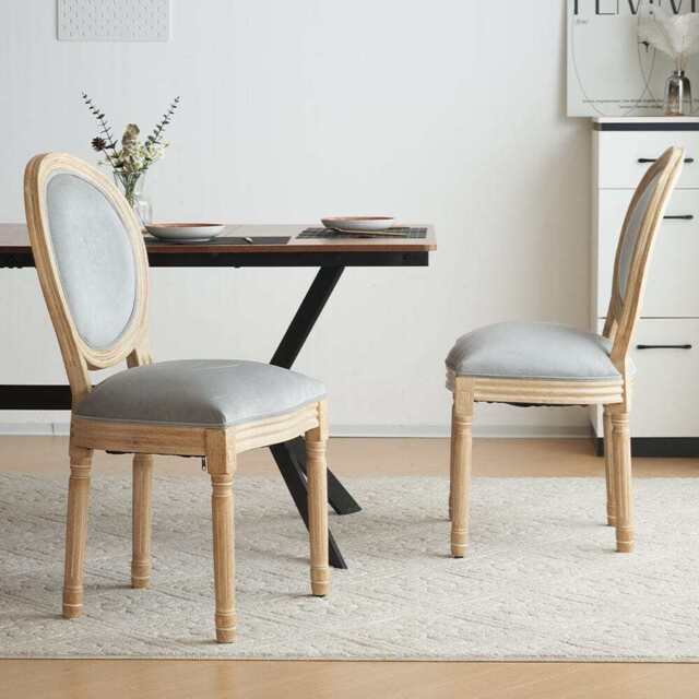 Set of 2 Oxford Classic Style Dining Chairs, Grey Velvet With Oak Leg - image 1