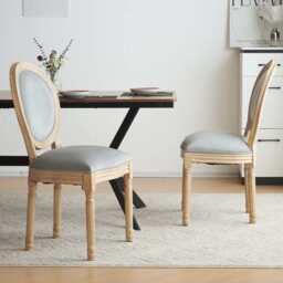 Set of 2 Oxford Classic Style Dining Chairs, Grey Velvet With Oak Leg