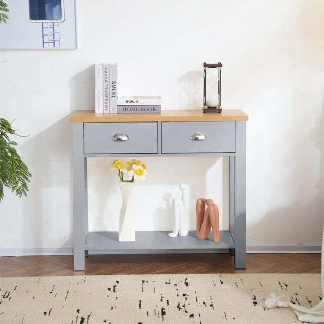Heritage Hallway Console Table Sideboard With 2 Drawers, Grey / With 2 Drawers - image 1