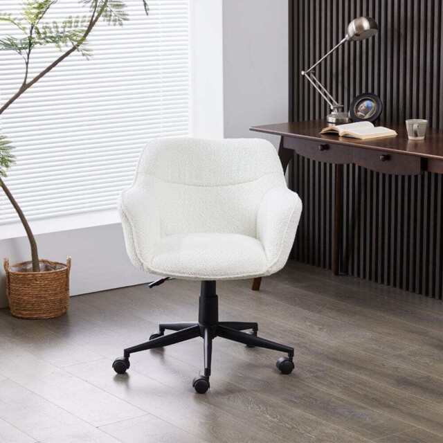 White Boucle Swivel Office Chair Armchair Adjustable Chair - image 1