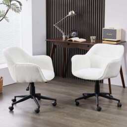 White Boucle Swivel Office Chair Armchair Adjustable Chair - thumbnail 4