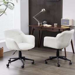 White Boucle Swivel Office Chair Armchair Adjustable Chair - thumbnail 3