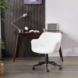 White Boucle Swivel Office Chair Armchair Adjustable Chair - thumbnail 6