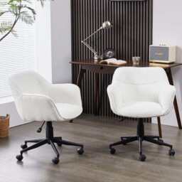 White Boucle Swivel Office Chair Armchair Adjustable Chair - thumbnail 5